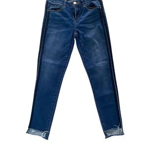 Jolt Blue Ankle Cropped Jeans with Black Side Stripes